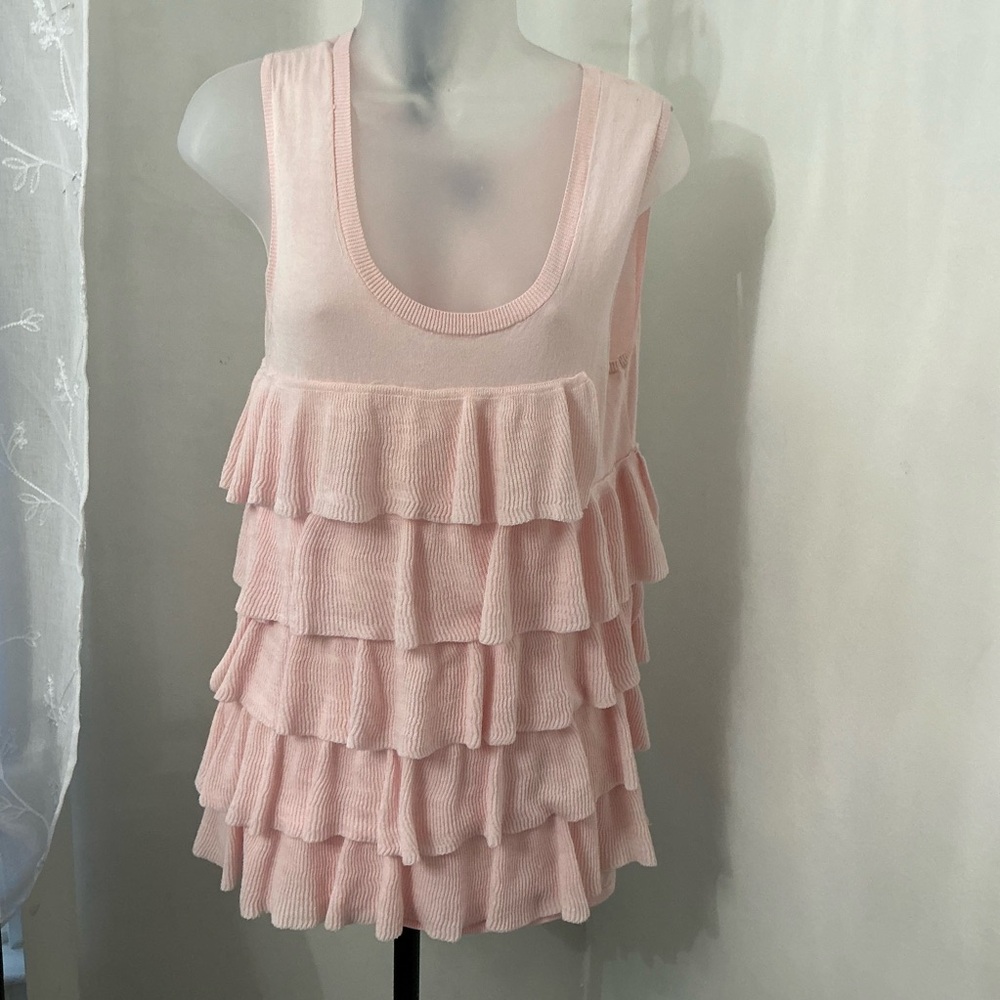 Tommy Hilfiger Women’s Pink Sleeveless Ruffle Knit Blouse Top Size S/P